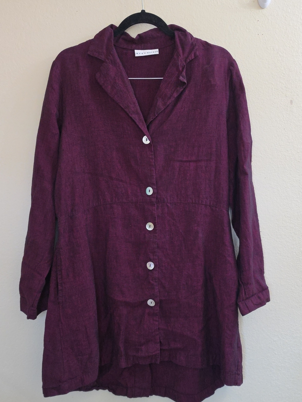 bryn Walker Plum Linen Button-Front Tunic Shirt, Medium